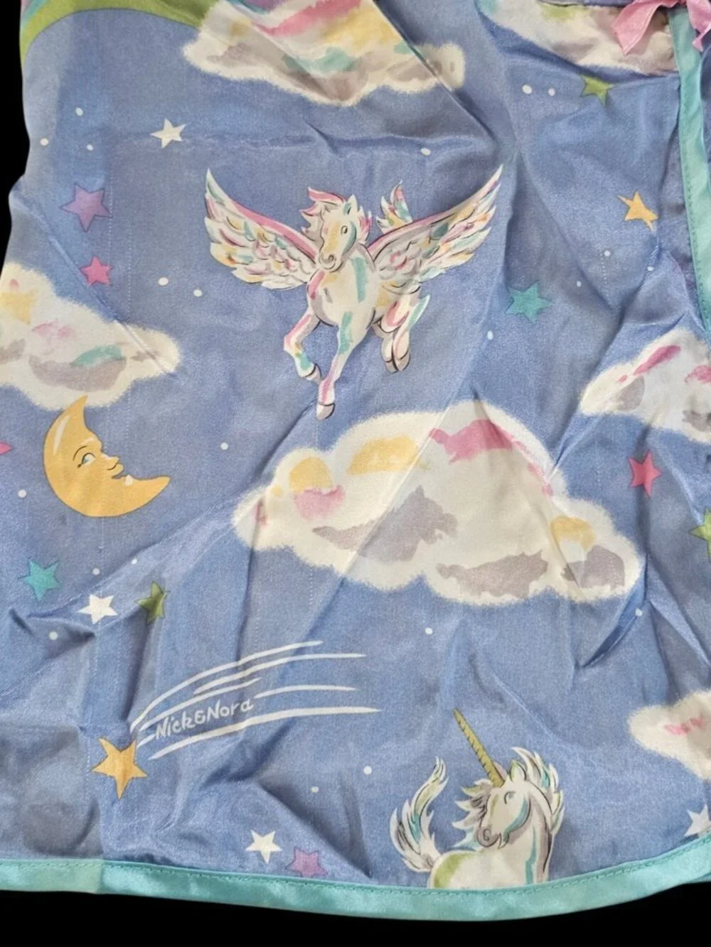 Y2K Nick & Nora Girls Unicorn Pajama Set 2 Piece‎ Sz 4/5 Satin VTG Blue Rainbow